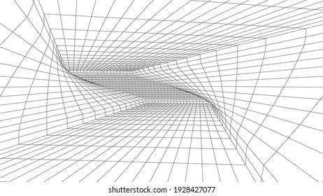 Vector perspective mesh. Detailed grid lines on white background. Vector illustration.	