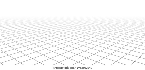 Vector perspective mesh. Detailed grid lines on white background.	