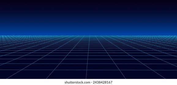 Vector perspective mesh. Detailed lines on a blue background. 3d illustration.