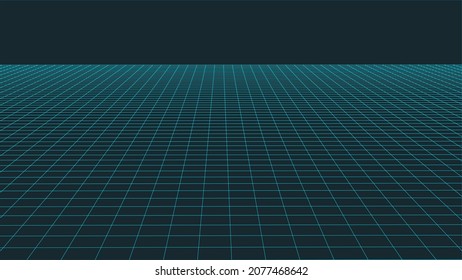 Vector perspective mesh. Wireframe dark horizon 3d mesh. Perspective grid background texture.