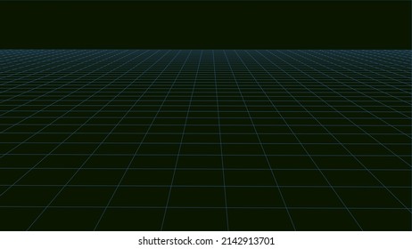 Vector perspective mesh. Wireframe dark horizon 3d mesh. Perspective grid background texture.