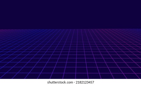 Vector perspective mesh. Wireframe dark horizon 3d mesh. Perspective grid background texture.