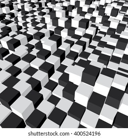 Vector Perspective Texture with Black and White Cubes as on a chess-board. Vector Illustration.