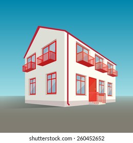  vector perspective two floor white and red building 