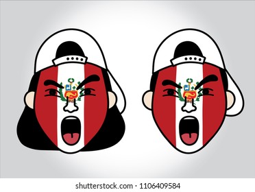 vector Peru football fans , face paint and cheer