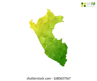 Vector Perú mapa mosaico triángulo de polígono verde y amarillo con fondo blanco. degradado de estilo.