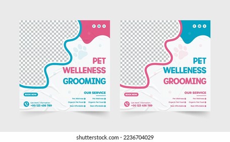 Vector pet adoption and veterinary service social media post vector pet care service and grooming business promotion template