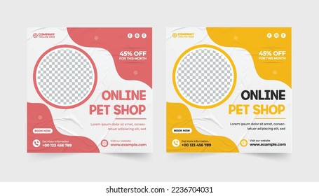 Vector pet adoption and veterinary service social media post vector pet care service and grooming business promotion template