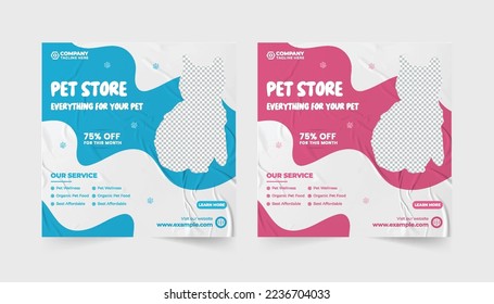Vector pet adoption and veterinary service social media post vector pet care service and grooming business promotion template