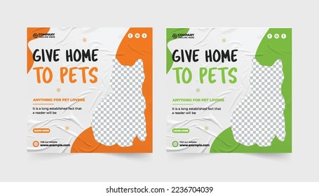 Vector pet adoption and veterinary service social media post vector pet care service and grooming business promotion template