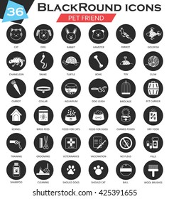 Vector Pet Animal Circle White Black Icon Set. Ultra Modern Icon Design For Web.