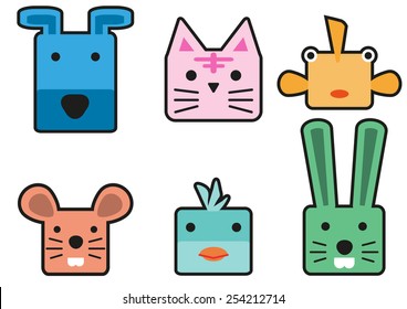 Vector pet animal head face cartoon illustration rectangle style