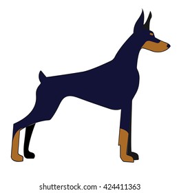 Vector. Pet. Big dog. Flat. Man's best friend. Doberman standing on white background.