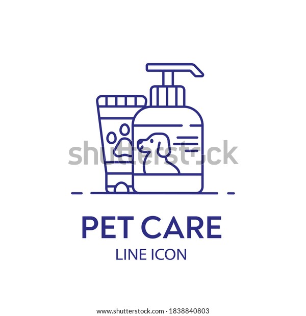 Vector Pet Care cosmetics logo design template.\
Black and white icon label for store or business services. Vet\
illustration background with dog\
head.