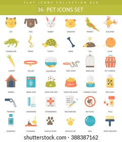 Vector Pet Color Flat Icon Set. Elegant Style Home Pets Icons Design For Web And Apps.