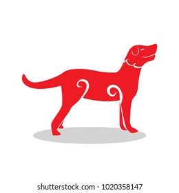 Vector pet Dog flat red. Abstract dog silhouette