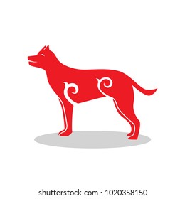 Vector pet Dog flat red. Abstract dog silhouette