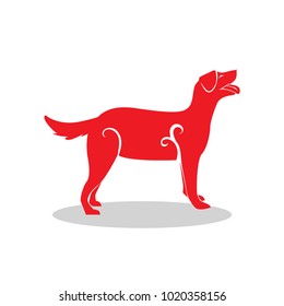 Vector pet Dog flat red. Abstract dog silhouette