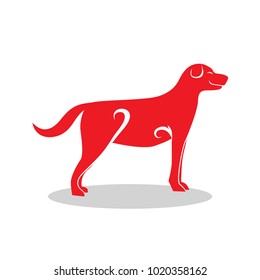 Vector pet Dog flat red. Abstract dog silhouette