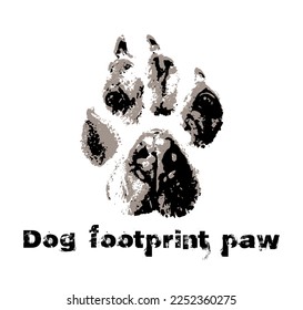 Vector pet dog footprint.Black doggy paw mark grunge silhouette drawing sign illustration.Puppy footstep trail icon with pup head face muzzle.T shirt print design.Sticker.Cut.Sublimation. DIY. Tattoo.