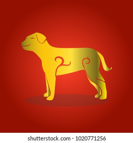 Vector pet Dog gold color with red background. Abstract dog silhouette