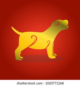 Vector pet Dog gold color with red background. Abstract dog silhouette