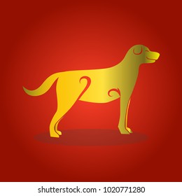 Vector pet Dog gold color with red background. Abstract dog silhouette