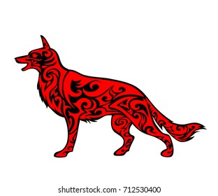 Vector pet Dog  logo, icon, print isolated on white background. Year of dog symbol 2018. Abstract black and red dog silhouette