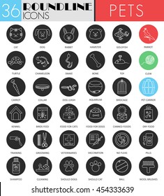 Vector Pet friend circle white black icon set. Modern line black icon design for web