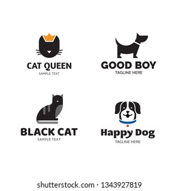 Vector pet logo design template set. Dog and cat symbol collection. Care and goods label for veterinary clinic, petfood, hospital, shelter, donation Animal friend illustration background