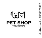 Vector Pet Shop logo design template. Black and white animal icon label for store, veterinary clinic, hospital, shelter, business services. Vet illustration background with dog and cat heads