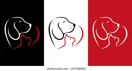 Plantilla de diseño del logotipo de Vector Pet Shop. Etiqueta moderna de icono animal para tienda, clínica veterinaria, hospital, refugio, servicios de negocios. Fondo plano de ilustración con perro y gato.