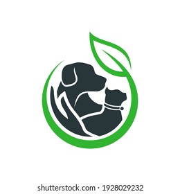 Vector Pet Shop logo design template. Modern animal icon label for store, veterinary clinic, hospital, shelter, business services. Flat illustration background with dog and cat.