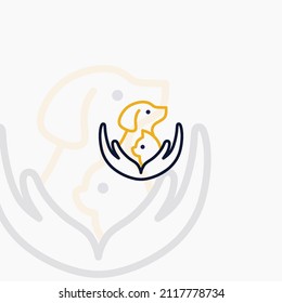 Vector Pet Shop Logo Design Template. Modern Animal Icon Label For Store, Veterinary Clinic, Hospital, Shelter, Business Services. Flat Illustration Background With Dog And Cat.