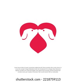 Plantilla de diseño del logotipo de Vector Pet Shop. Etiqueta moderna de icono animal para tienda, clínica veterinaria, hospital, refugio, servicios de negocios. Fondo de ilustración plano con forma de perro enamorado, espacio negativo