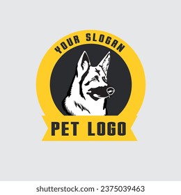 Vector Pet Shop Logo Design Template. Modern animal icon label for store, veterinary clinic, hospital, shelter, business services. Flat illustration background with dog head