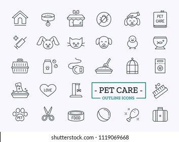 Vector pet thin line icon. Symbols of domestic animals and care.