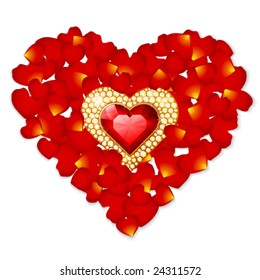 vector petal heart and jewelry