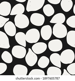 Vector petals seamless pattern. black and white colors, abstract background. Floral background. Stones. Best for fabric, wrapping paper, home design, textile.	