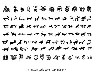 Vector of petroglyph symbol Silhouettes