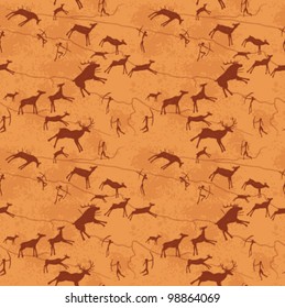 Vector petroglyphs seamless pattern