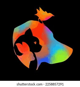 Vector of pets design on black background. Petshop, Dog, Cat, Rabbit, Animal Logo. Colorful Easy editable layered vector illustration. Pet group.