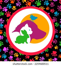 Vector of pets design on black background. Petshop, Dog, Cat, Rabbit, Animal Logo. Easy editable layered vector illustration. Pet group.