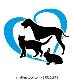 vector pets on a blue heart