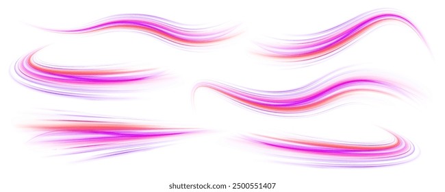 Vector pgn glitter light fire flare trace. Abstract image of speed motion on the road. Speed of light concept png background.	
