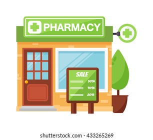 Vector Pharmacy Drugstore Pharmacy Shop Design, Store Pharmacy Shop And Pharmacy Shop Front Display Design