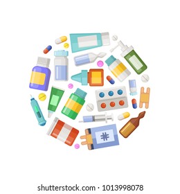 Vector pharmacy or medicines circle concept banner and poster illustration