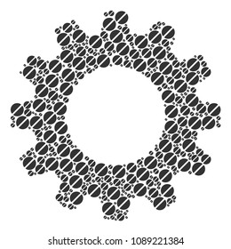 Vector pharmacy tablet icons are united into cog illustration. Development design concept constructed from pharmacy tablet items.