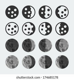 Vector phases of the moon icons set