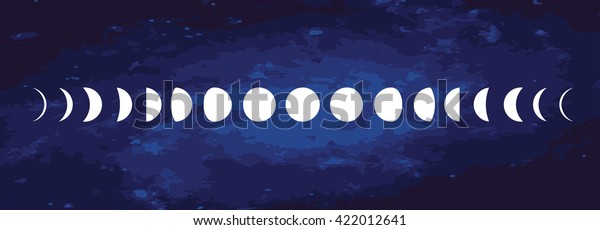 Vector. The phases of the moon  on a starry\
sky background. Simple template. The whole cycle from new moon to\
full. Graphic image.\
Stylization